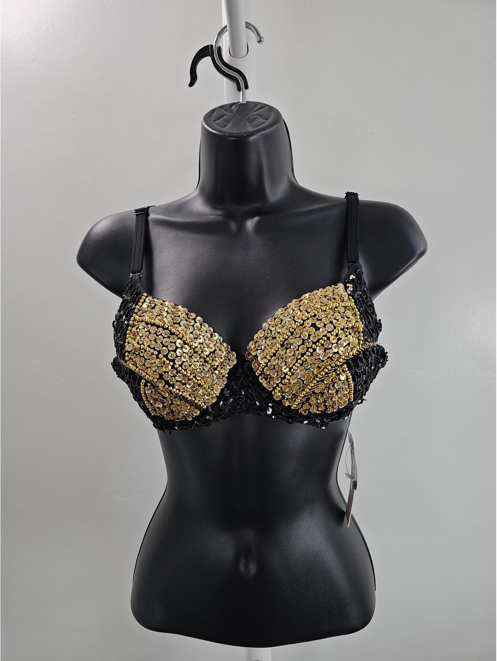 Black & Gold Sequin Push-Up Bra